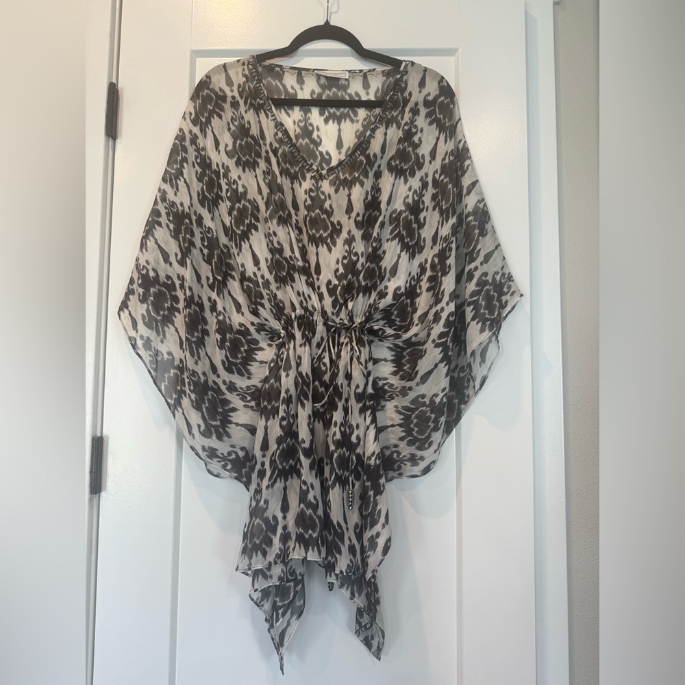 Black and Cream Ikat Print Sheer Tunic Top